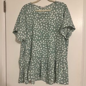 Seafoam Spotted Ruffle Blouse | 2X